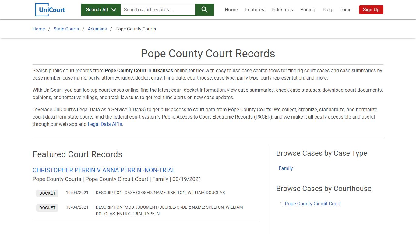 Pope County Court Records | Arkansas | UniCourt